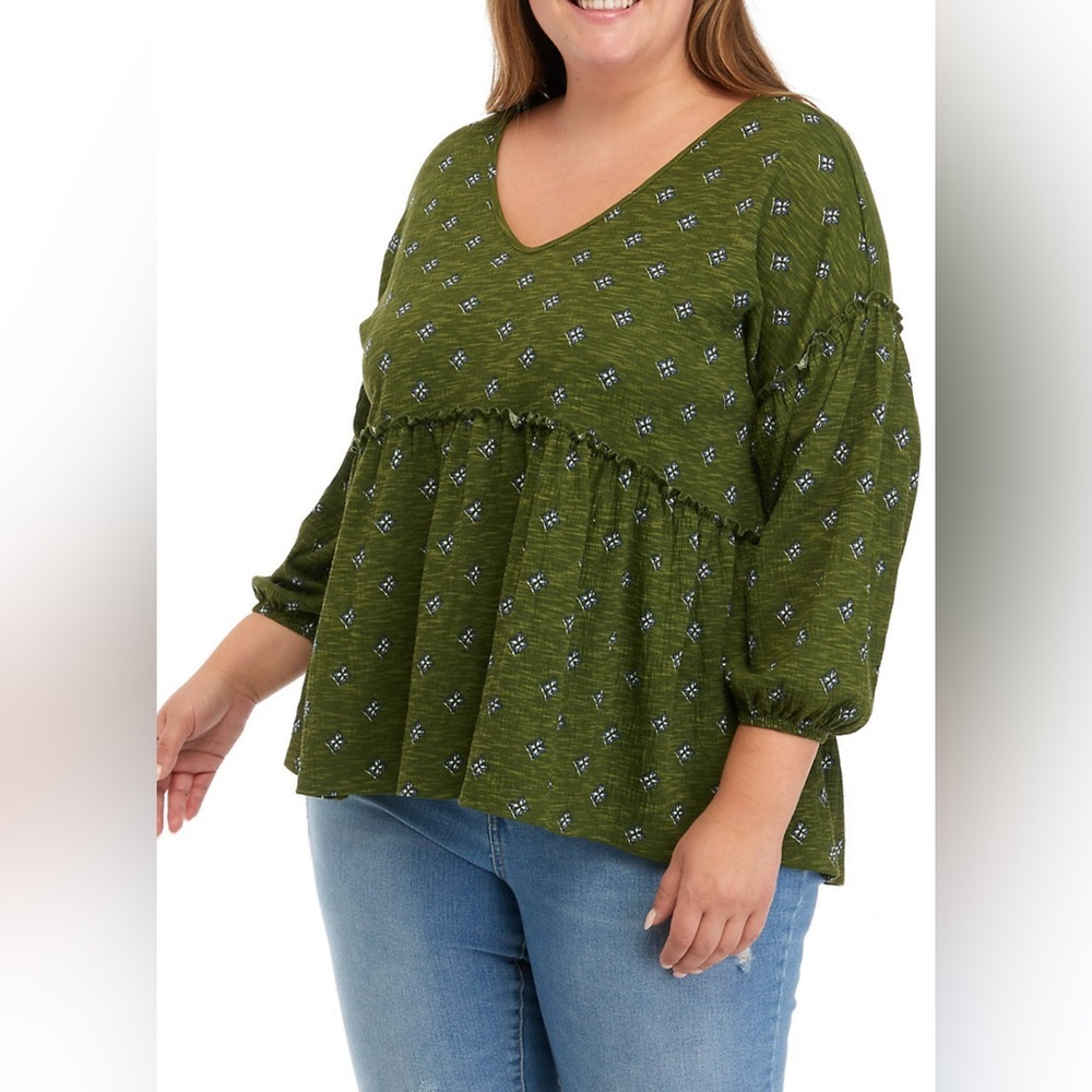 Wonderly Women’s Plus Slouchy B-Neck Printed Top, Size 2X
